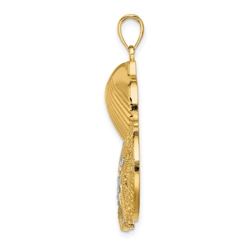 14k Yellow & Rhodium Gold with White Rhodium Diamond-cut Scallop Starfish Sand Dollar Charm
