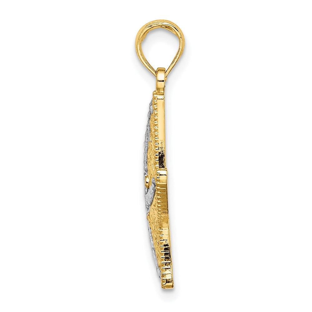 14k Yellow & Rhodium Gold Rhodium Diamond-cut Small Starfish Charm