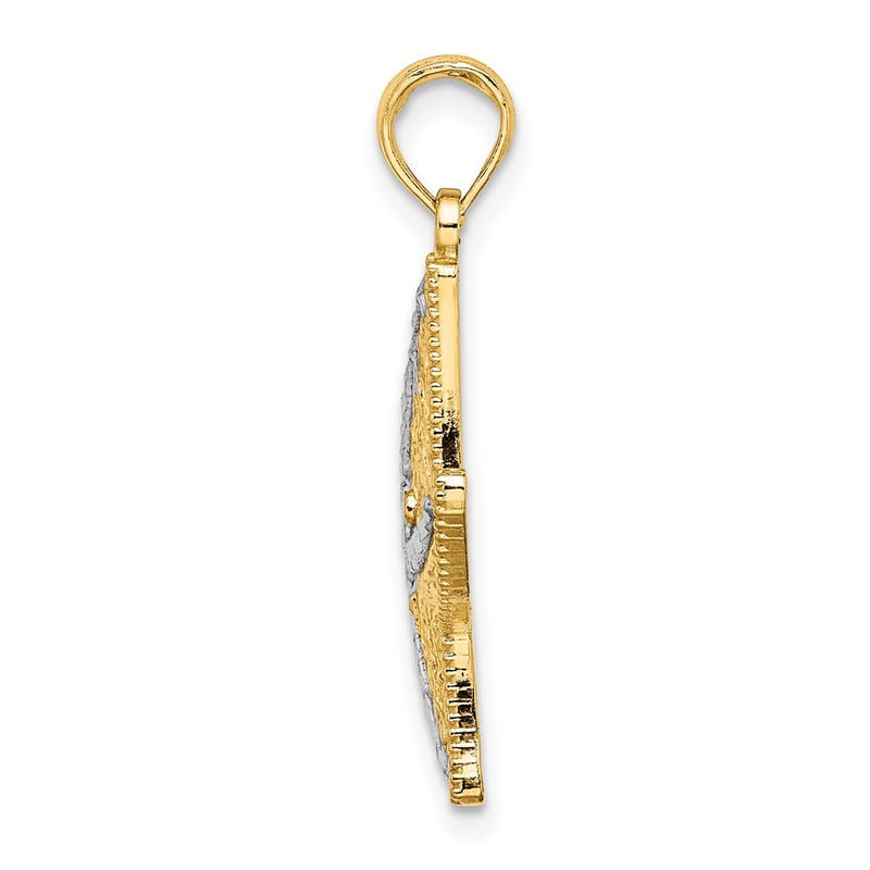 14k Yellow & Rhodium Gold Rhodium Diamond-cut Small Starfish Charm