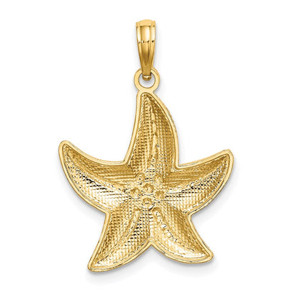 14k Yellow & Rhodium Gold Rhodium Diamond-cut Small Starfish Charm