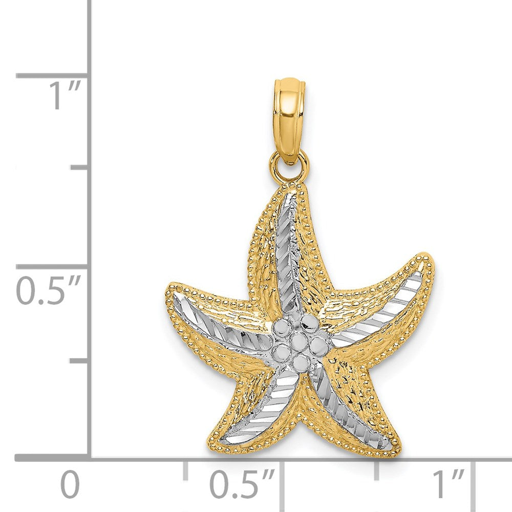 14k Yellow & Rhodium Gold Rhodium Diamond-cut Small Starfish Charm