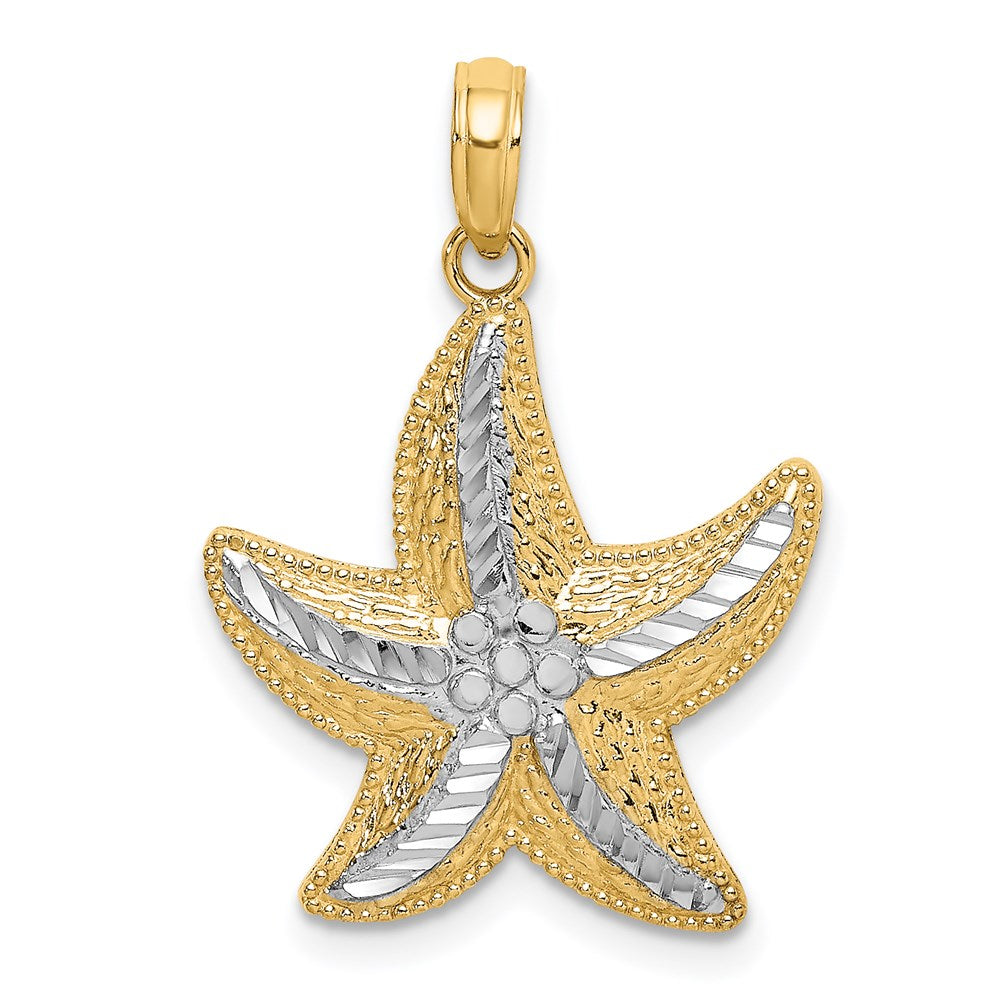 14k Yellow & Rhodium Gold Rhodium Diamond-cut Small Starfish Charm