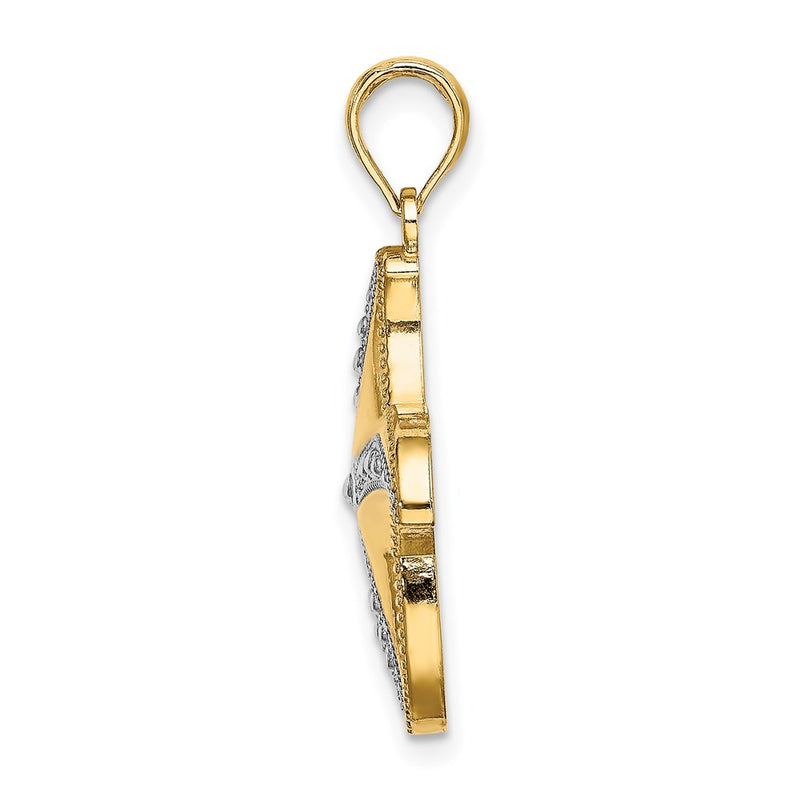 14k Yellow & Rhodium Gold Rhodium  Diamond-cut Polished Starfish Charm
