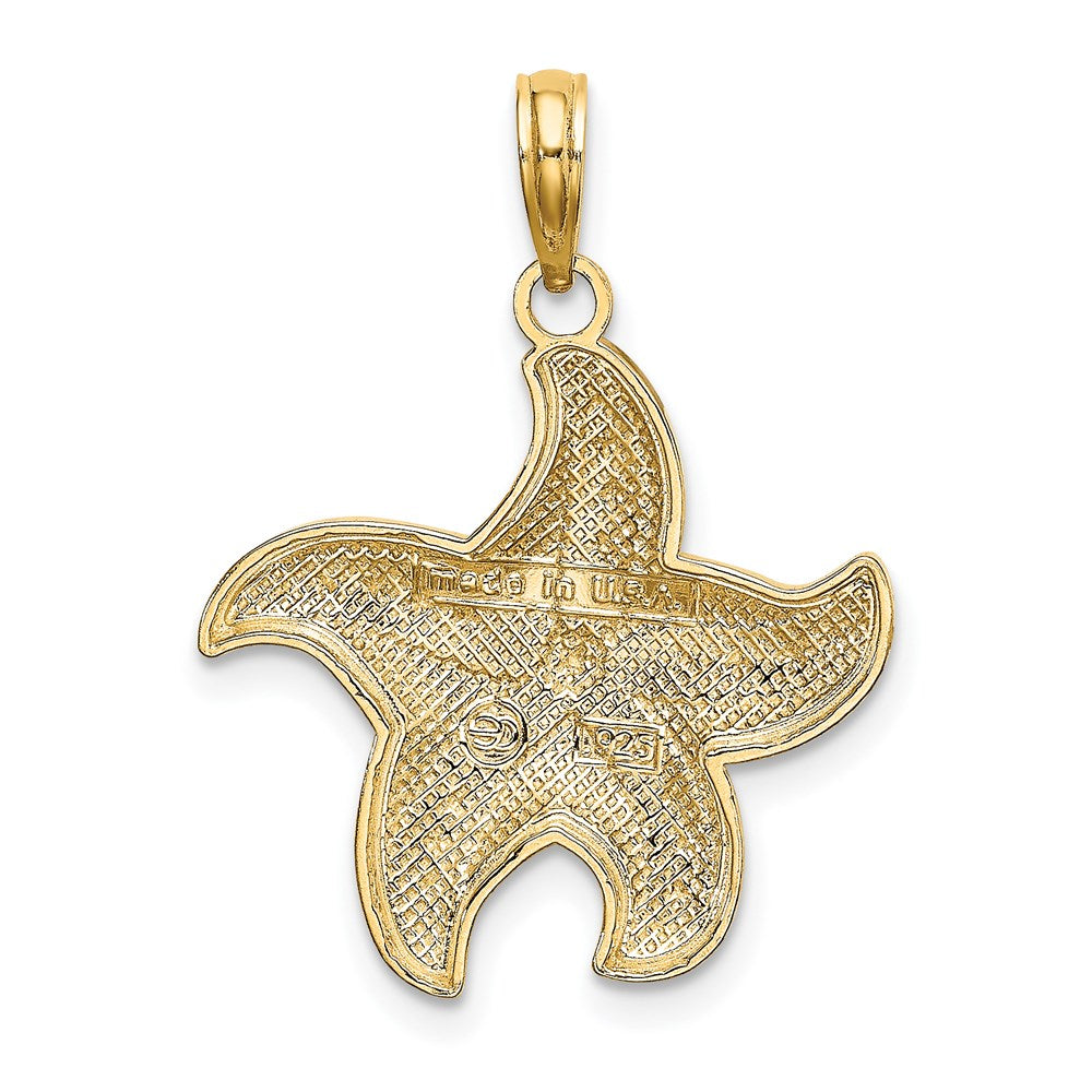 14k Yellow & Rhodium Gold Rhodium  Diamond-cut Polished Starfish Charm
