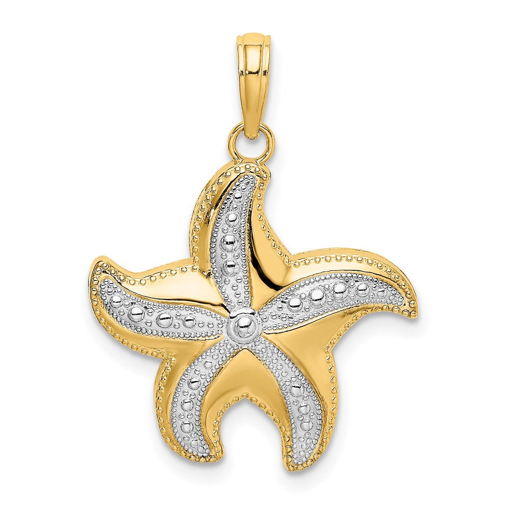 14k Yellow & Rhodium Gold Rhodium  Diamond-cut Polished Starfish Charm