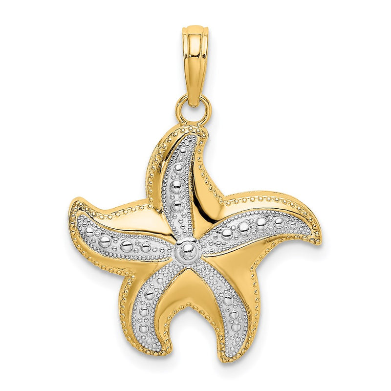 14k Yellow & Rhodium Gold Rhodium  Diamond-cut Polished Starfish Charm