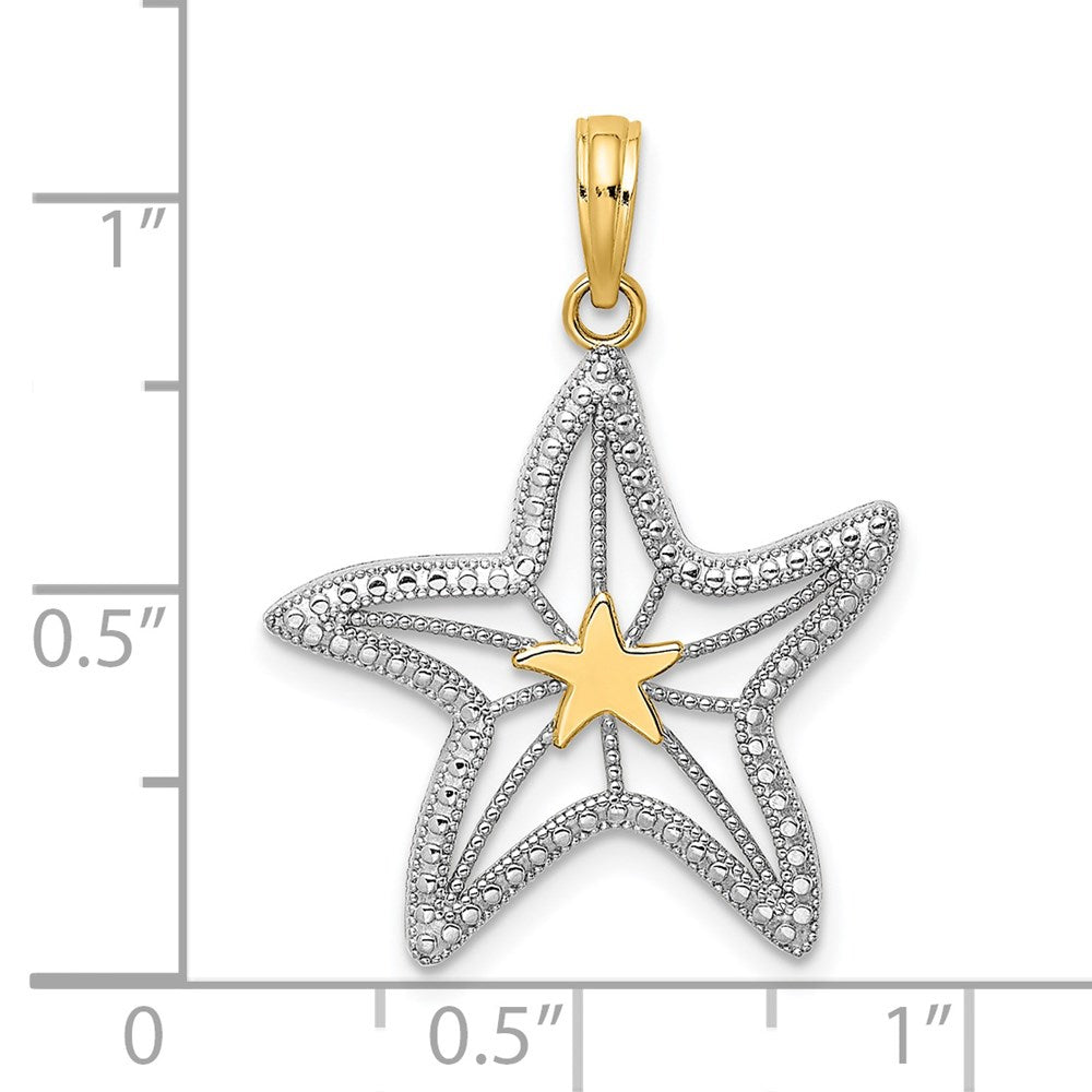 14k Yellow & Rhodium Gold with White Rhodium Small Starfish Charm