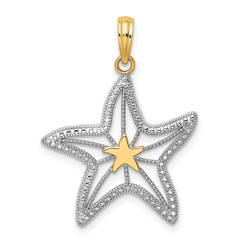 14k Yellow & Rhodium Gold with White Rhodium Small Starfish Charm