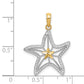 14k Yellow & Rhodium Gold with White Rhodium Diamond-cut Starfish W/ Star Charm