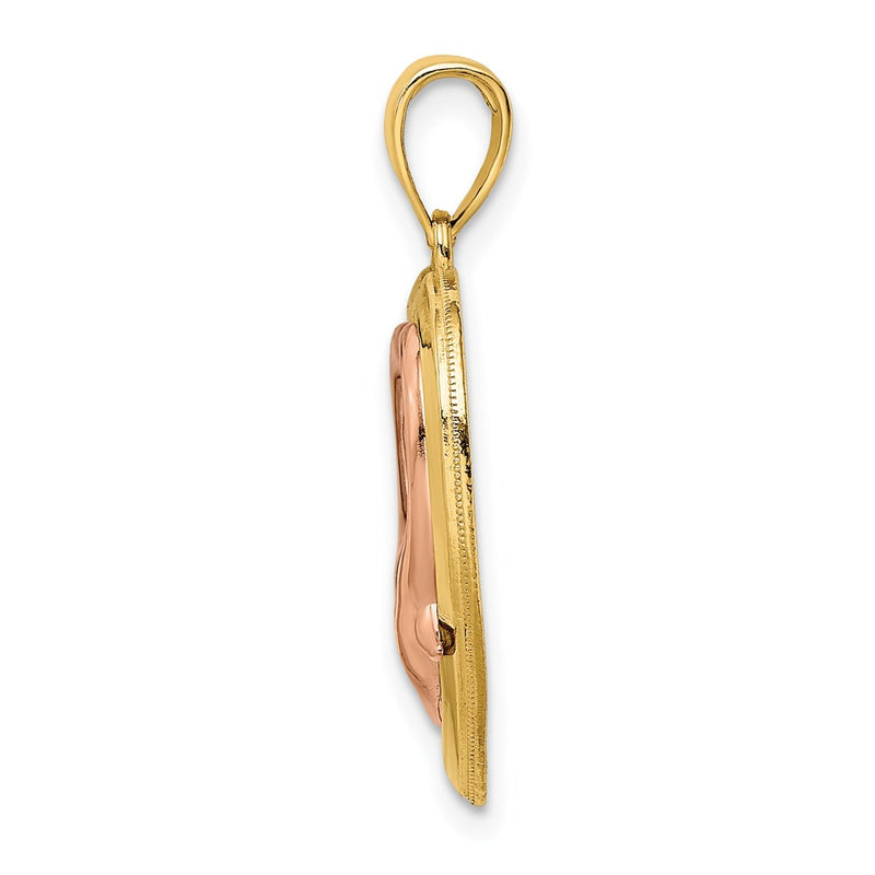 14k Two-tone Gold Two-tone Gold w/White Rhodium Dolphins In Heart Frame Charm