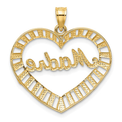 14k Yellow & Rhodium Gold w/Rhodium MADRE  in Heart Charm
