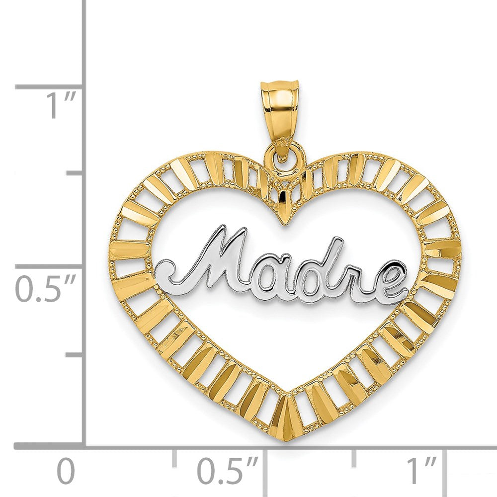 14k Yellow & Rhodium Gold w/Rhodium MADRE  in Heart Charm