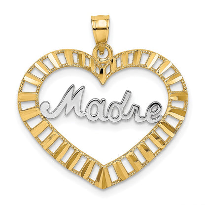14k Yellow & Rhodium Gold w/Rhodium MADRE  in Heart Charm