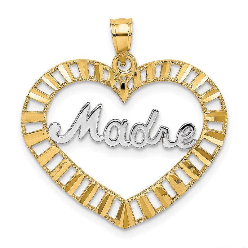 14k Yellow & Rhodium Gold w/Rhodium MADRE  in Heart Charm