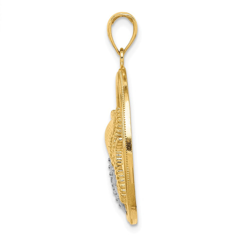 14k Yellow & Rhodium Gold with White Rhodium Scallop Starfish Seahorse Circle Charm
