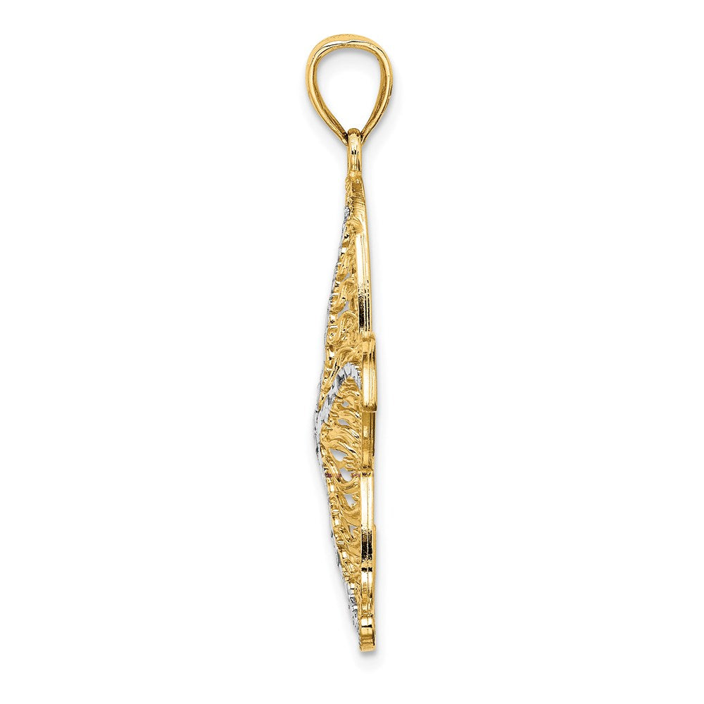 14k Yellow & Rhodium Gold with White Rhodium Starfish Filigree Charm
