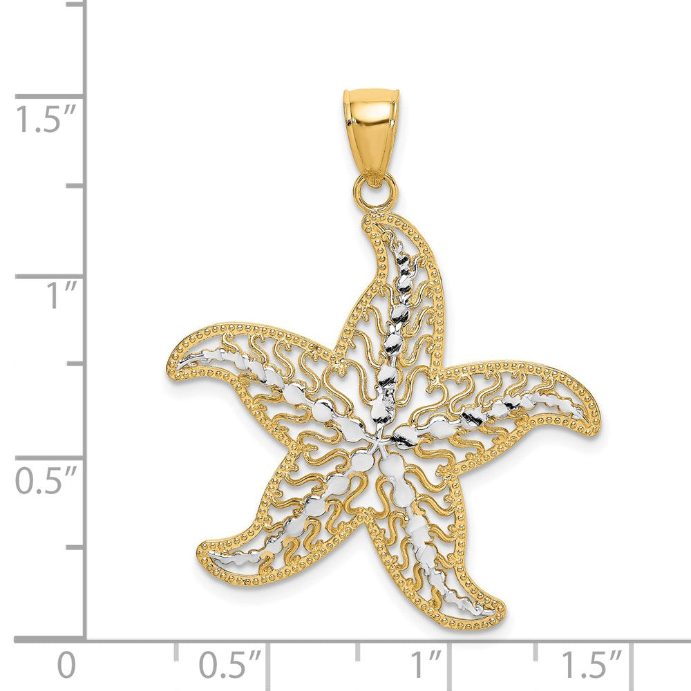 14k Yellow & Rhodium Gold with White Rhodium Starfish Filigree Charm