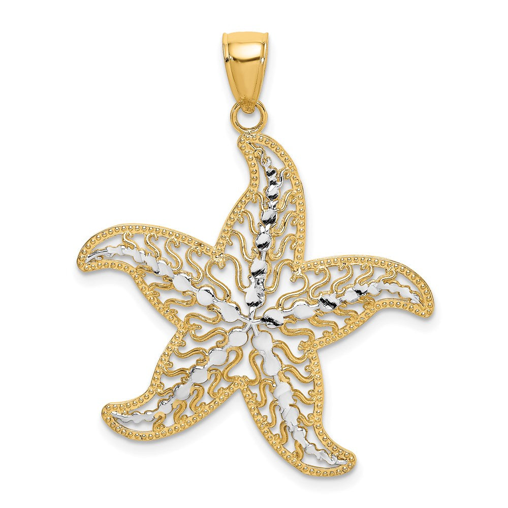 14k Yellow & Rhodium Gold with White Rhodium Starfish Filigree Charm