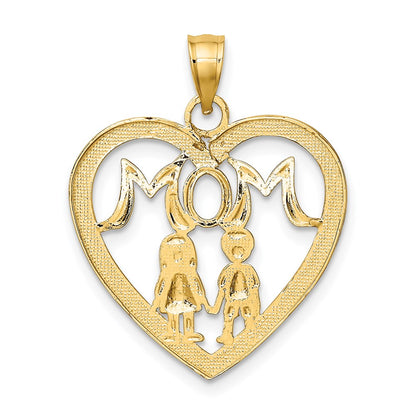 14k Yellow & Rhodium Gold w/ Rhodium MOM Heart with 2 Kids Charm