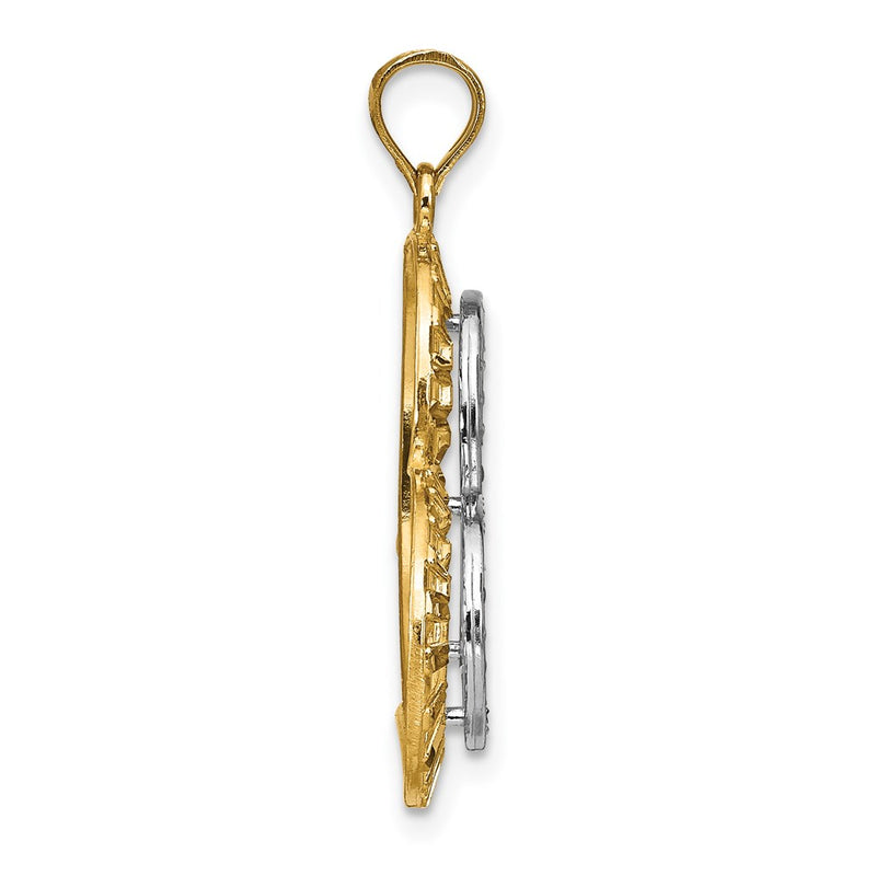 14k Yellow & Rhodium Gold w/ Rhodium Diamond-cut Large Tilted Heart Charm