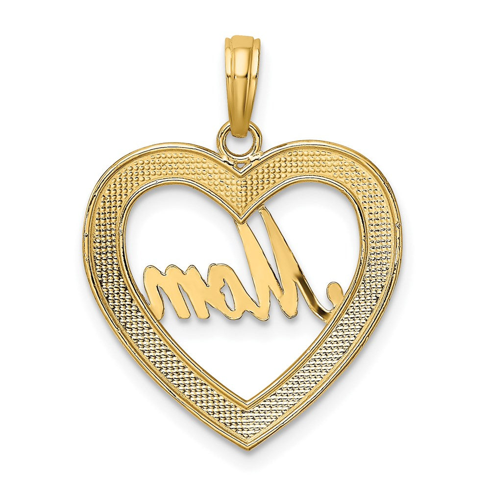 14k Yellow & Rhodium Gold w/ Rhodium Diamond-cut Heart MOM Charm