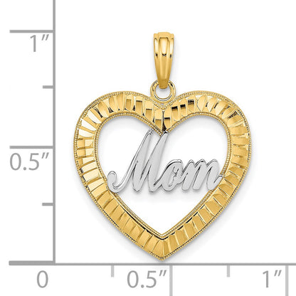 14k Yellow & Rhodium Gold w/ Rhodium Diamond-cut Heart MOM Charm