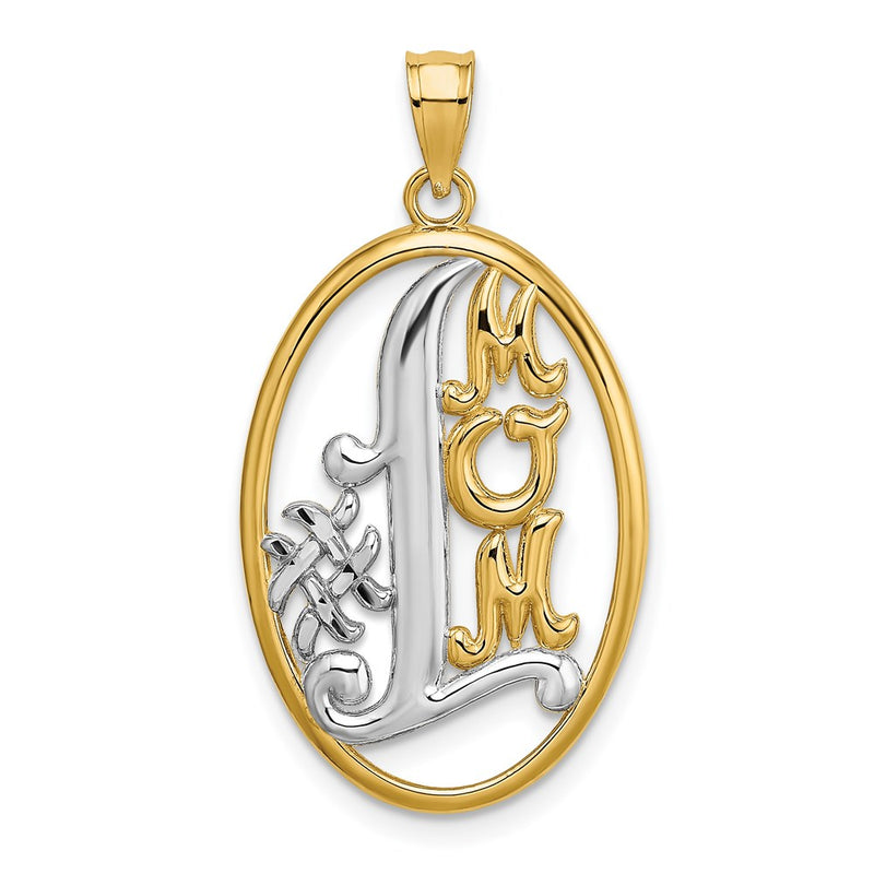 14k Yellow & Rhodium Gold w/ Rhodium #1 MOM Oval Charm