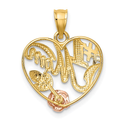 14k Two-tone Gold Yellow and Rose Gold w/White Rhodium  #1 MOM Heart Charm