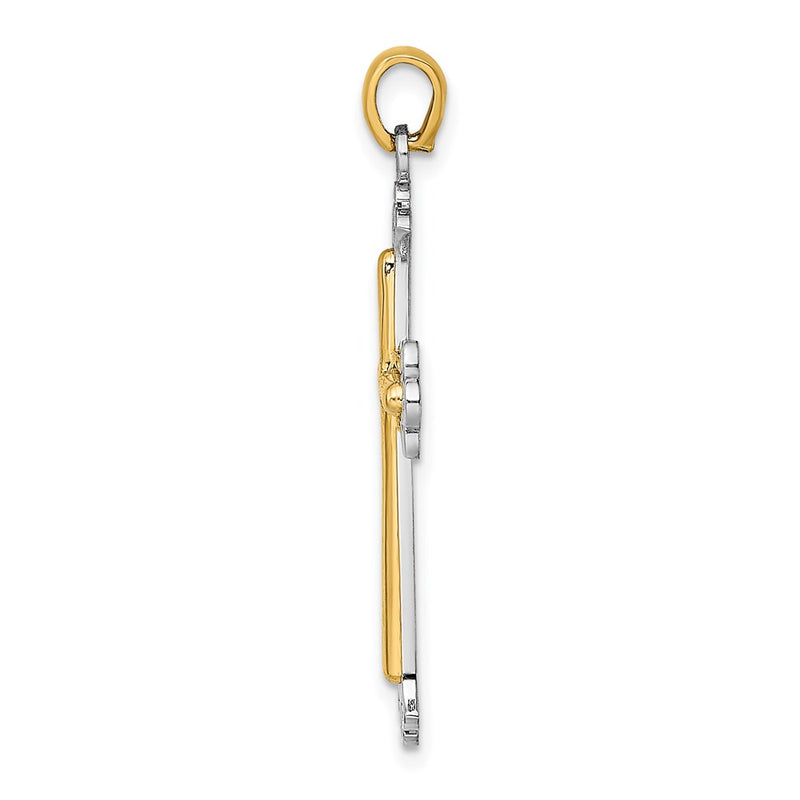 14k Two-tone Gold Polished Cross Charm