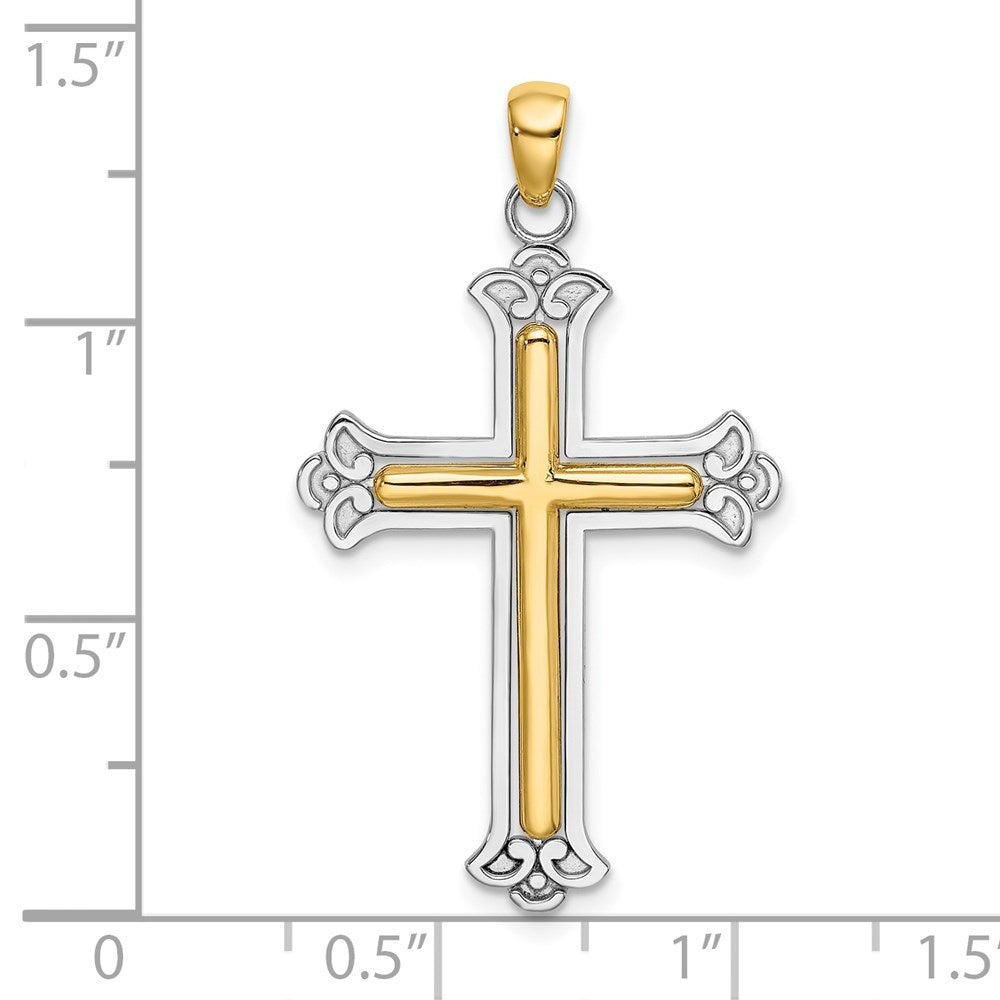 14k Two-tone Gold Polished Cross Charm