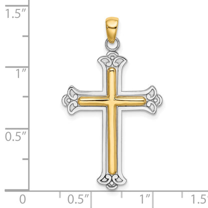 14k Two-tone Gold Polished Cross Charm