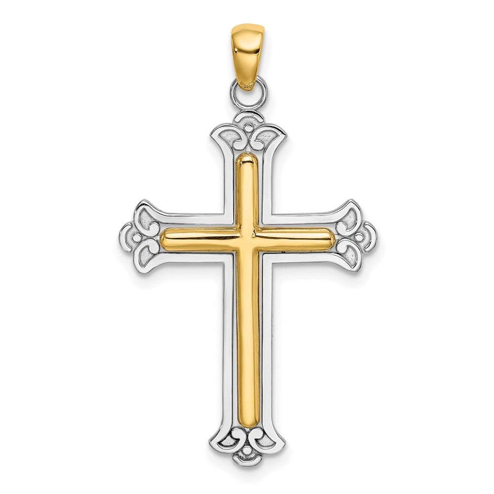 14k Two-tone Gold Polished Cross Charm
