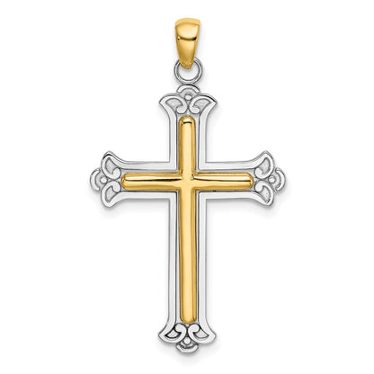 14k Two-tone Gold Polished Cross Charm