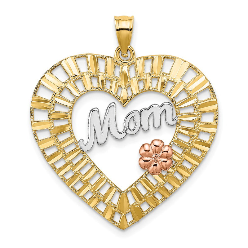 14k Two-tone Gold w/White Rhodium D/C  MOM Heart Charm