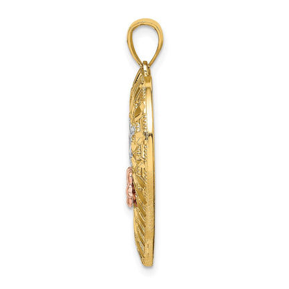 14k Two-tone Gold w/White Rhodium NANA Heart w/Flowers Charm
