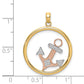 14k Two-tone Gold w/White Rhodium Anchor In Circle Charm