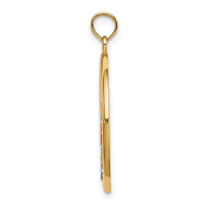 14k Two-tone Gold w/White Rhodium Beaded Ship Wheel In Circle Charm