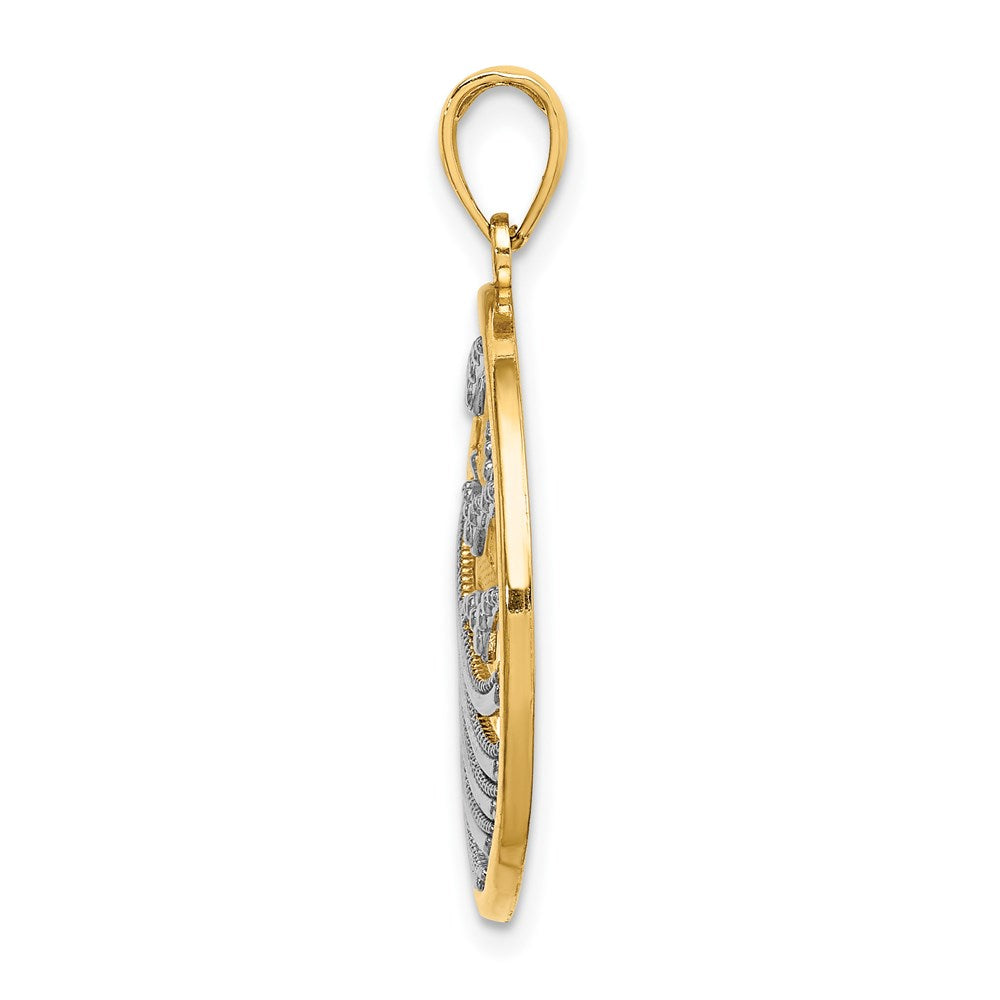 14k Yellow & Rhodium Gold w/Rhodium Sunset and Seagulls In Circle Pendant