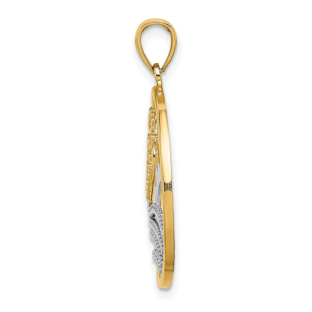 14k Yellow & Rhodium Gold w/Rhodium Sun Hearts Water Circle Charm