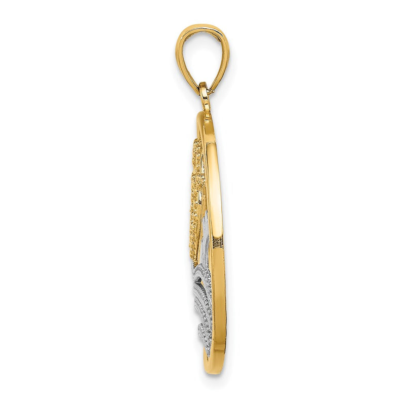 14k Yellow & Rhodium Gold w/Rhodium Sun Hearts Water Circle Charm