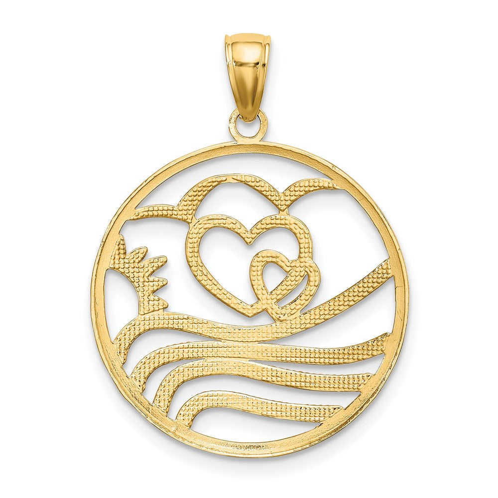 14k Yellow & Rhodium Gold w/Rhodium Sun Hearts Water Circle Charm