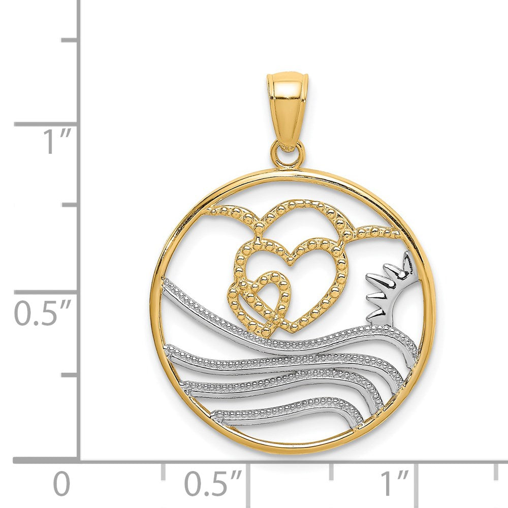 14k Yellow & Rhodium Gold w/Rhodium Sun Hearts Water Circle Charm