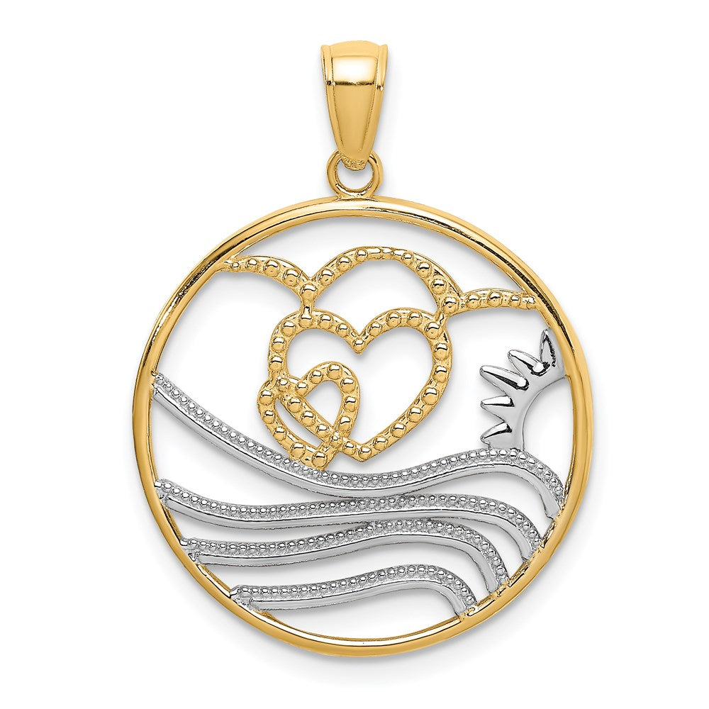 14k Yellow & Rhodium Gold w/Rhodium Sun Hearts Water Circle Charm