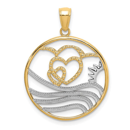 14k Yellow & Rhodium Gold w/Rhodium Sun Hearts Water Circle Charm