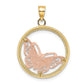 14k Two-tone Gold w/White Rhodium Butterfly In Round Frame Charm
