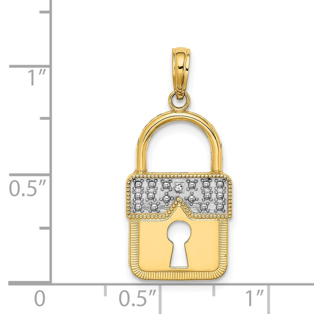 14k Yellow & Rhodium Gold w/Rhodium Lock Charm