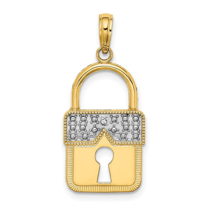 14k Yellow & Rhodium Gold w/Rhodium Lock Charm