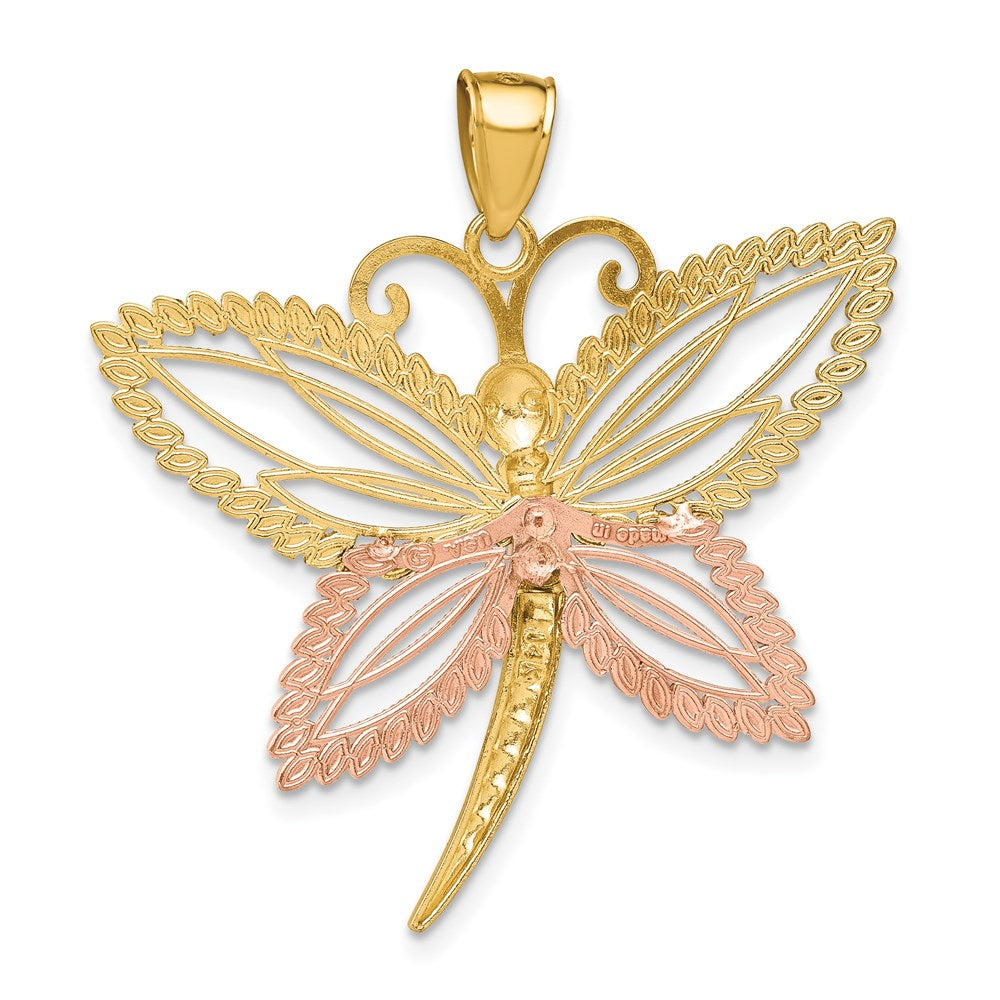 14k Two-tone Gold with White Rhodium Dragonfly w/Beaded D/C Wings Charm