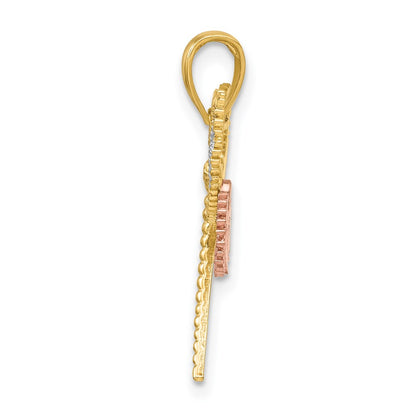 14k Two-tone Gold White Rhodium Dragonfly w/Beaded Diamond-cut Wings Charm