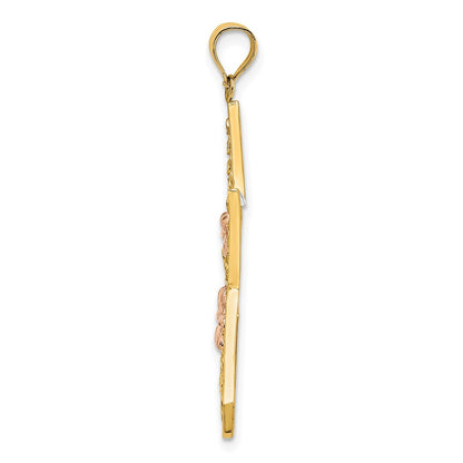 14k Two-tone Gold w/White Rhodium Star w/Flowers Charm